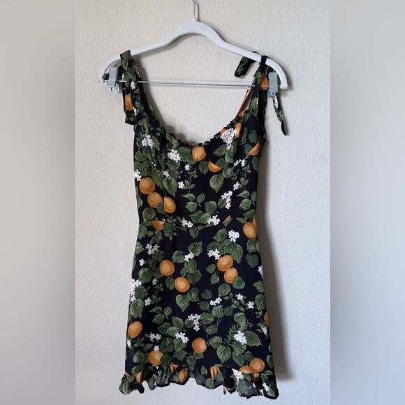 Reformation Christine Mini Black Clementine Print Dress Size 4 - Picture 10 of 12